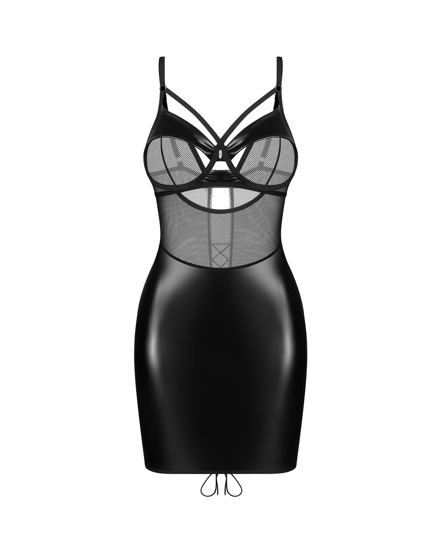 Cămașă și tanga Dominna Obsessive, imitație de piele, plasă, 2XL/3XL