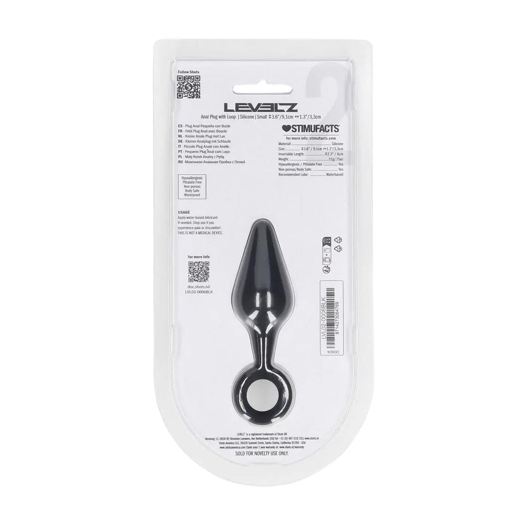 Dop anal din silicon cu buclă Levelz S negru 10cm