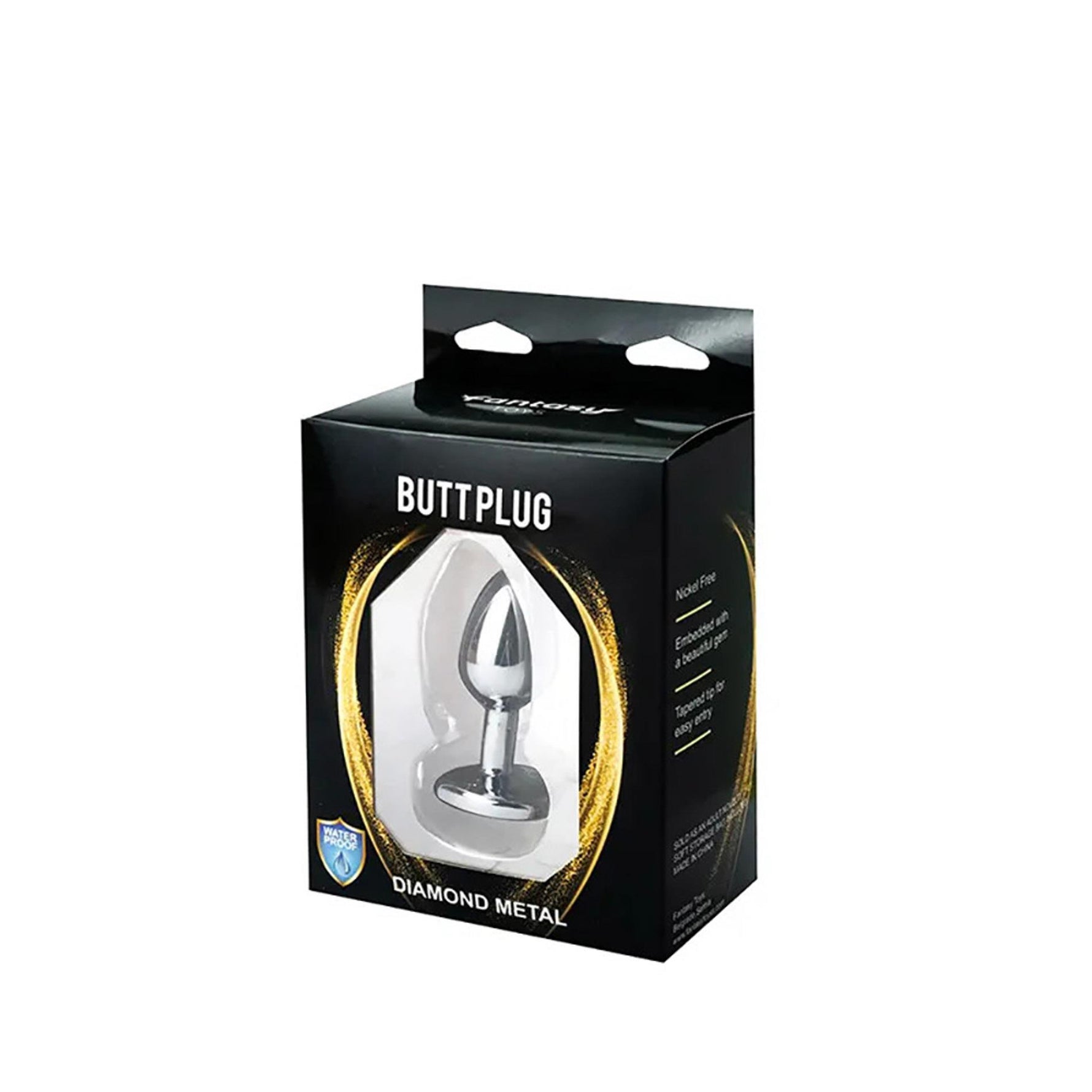 Plug anal cu inimă mică din argint și cristal negru Fantasy 7 cm