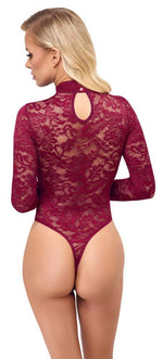 Body Cottelli LINGERIE din dantelă bordo, mărimea XL, cu mâneci lungi