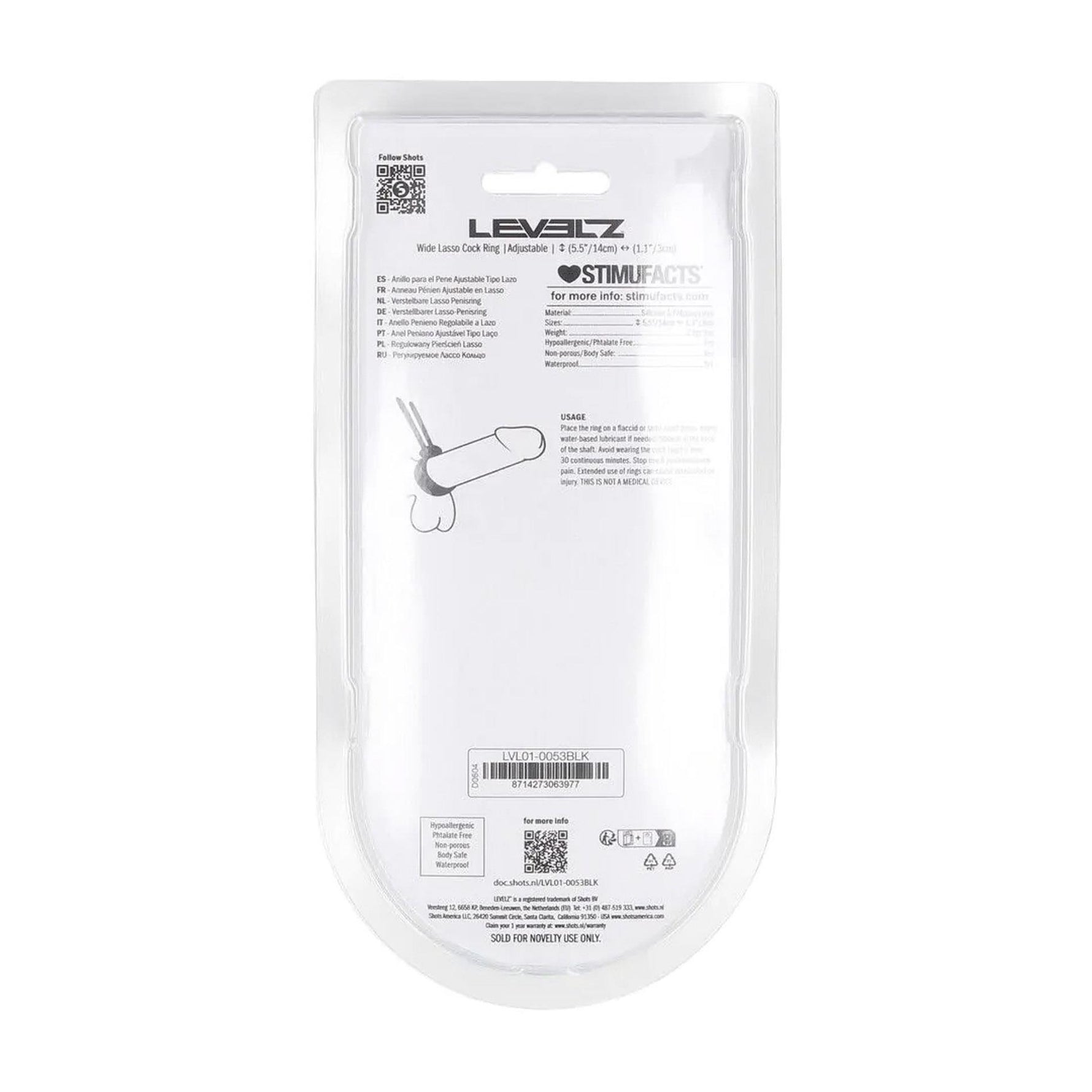 Inel de penis reglabil Levelz din silicon Lasso, negru, 14 cm