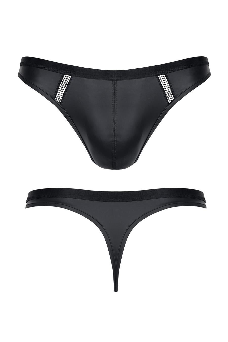 Regnes Fetish Planet tanga bărbătească cu aspect ud și bandă, negru, M