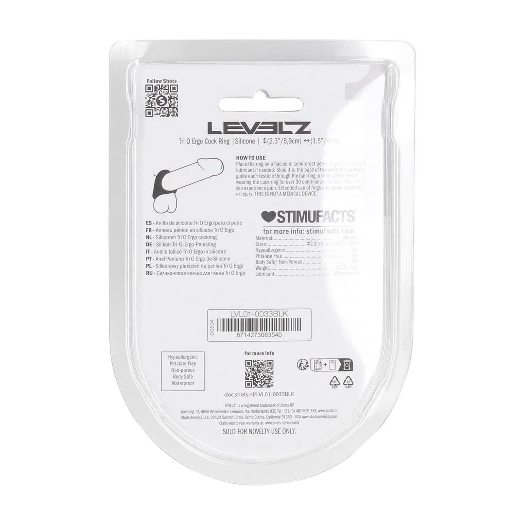 Inel pentru penis Tri-O Ergo din silicon Levelz, negru