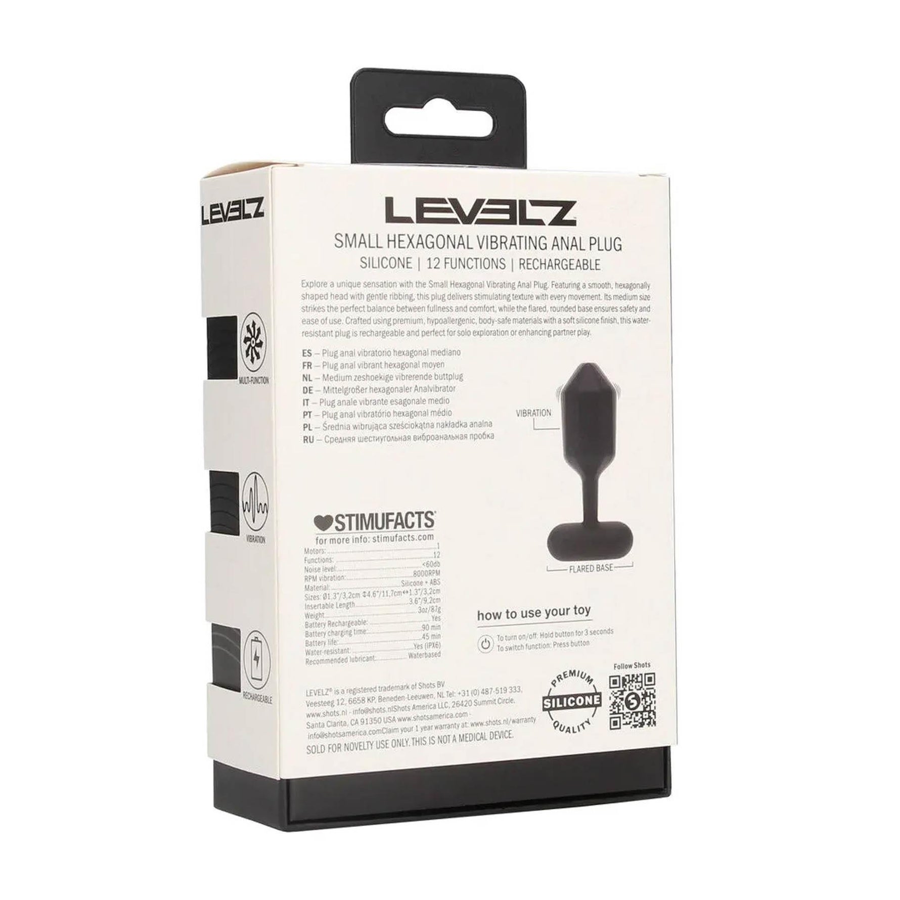 Dop anal vibrant hexagonal din silicon Levelz, negru, S