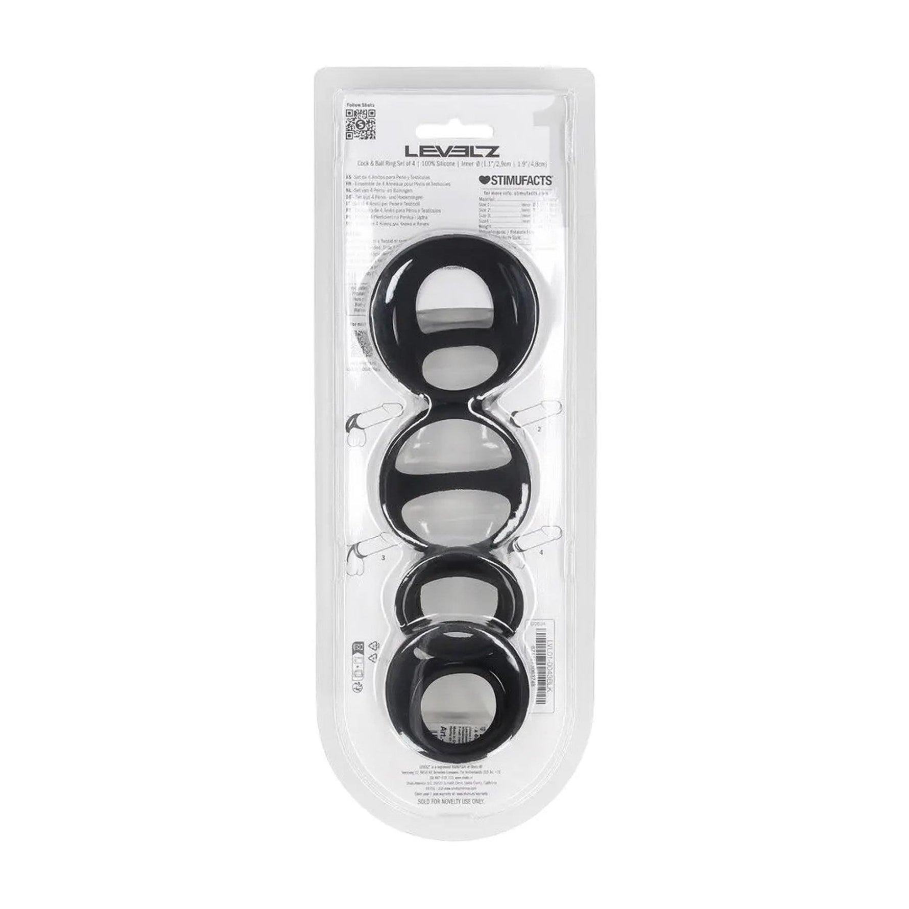 Set de 4 inele pentru penis Levelz din silicon, negre