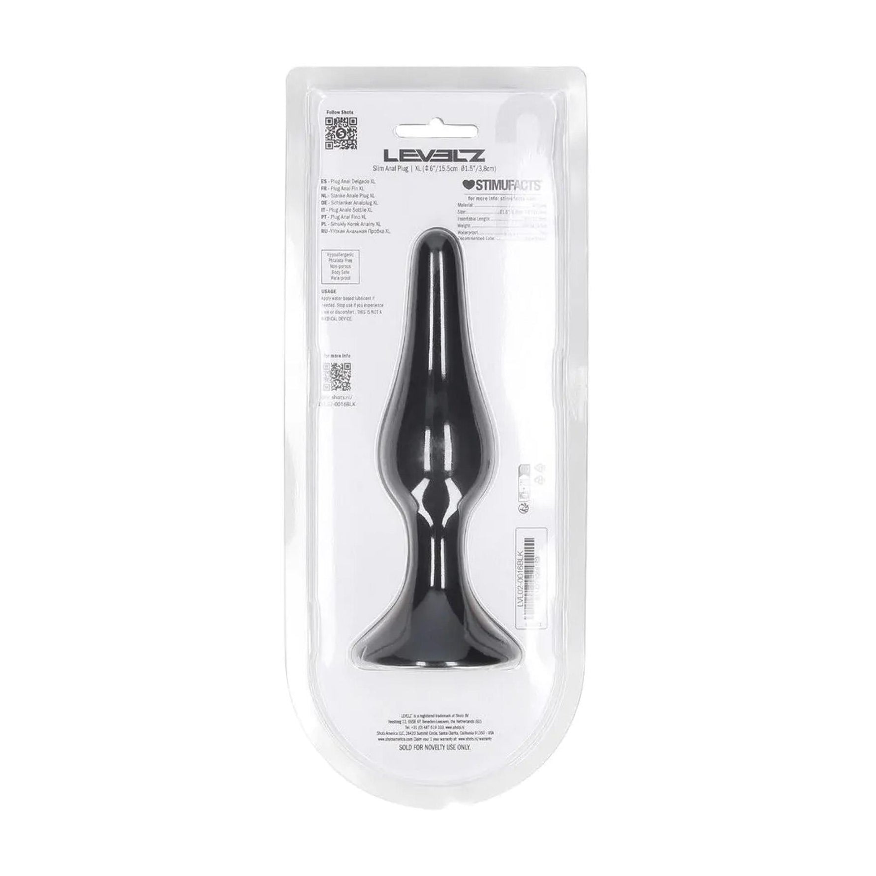 Dop anal Levelz XL Slim din silicon, negru, 15,5 cm