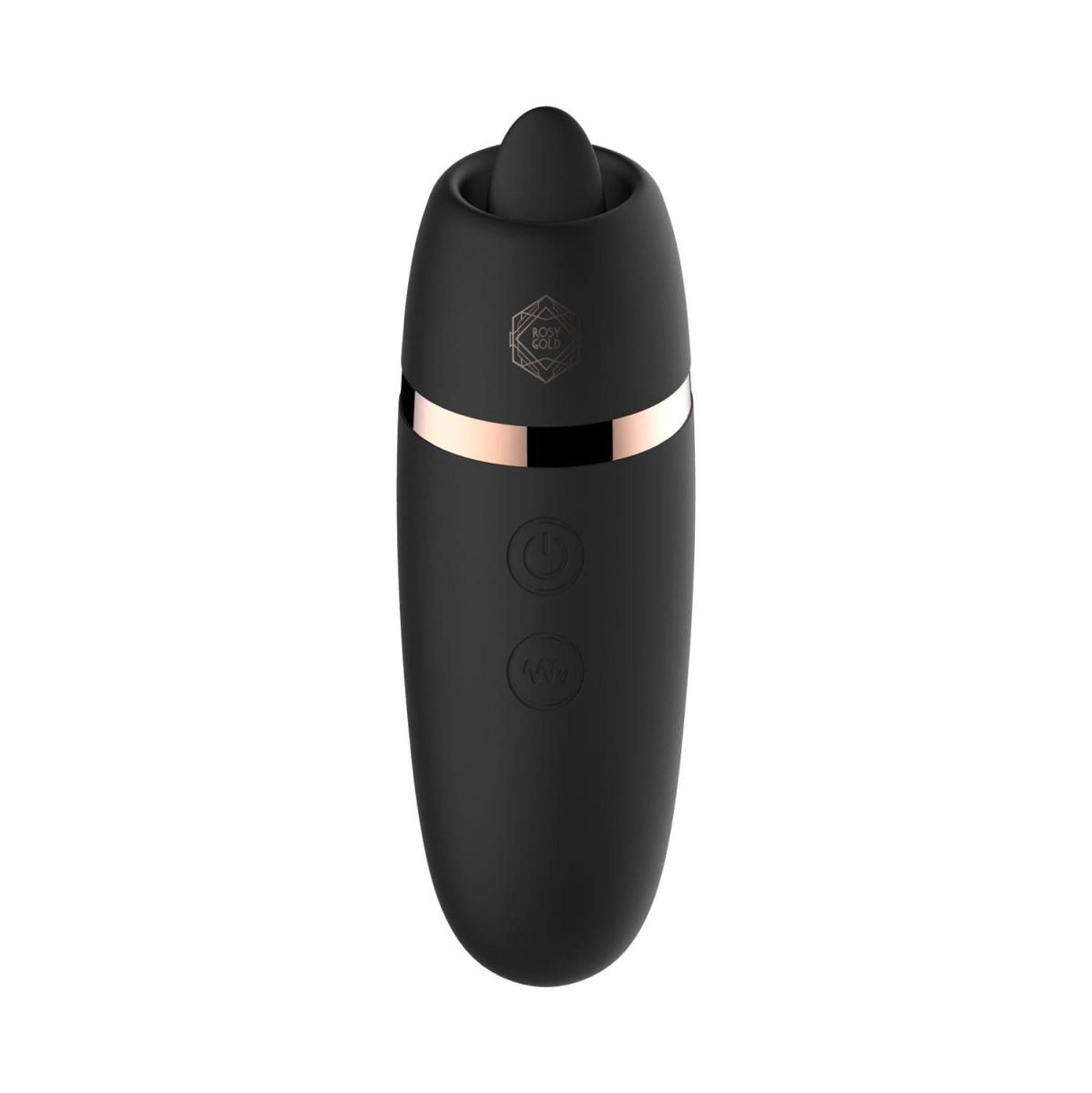 Stimulator de lins Rosy Gold cu carcasă de încărcare, negru