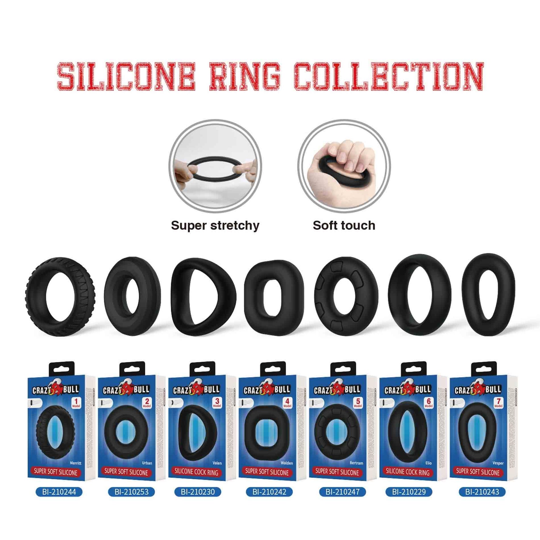 Set de 56 de inele pentru penis Crazy Bull din silicon