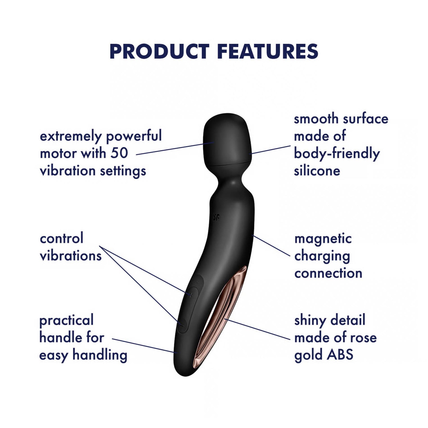 Aparat de masaj cu vibrații Satisfyer Wanderland XXL, negru, auriu-roz, 30 cm, USB