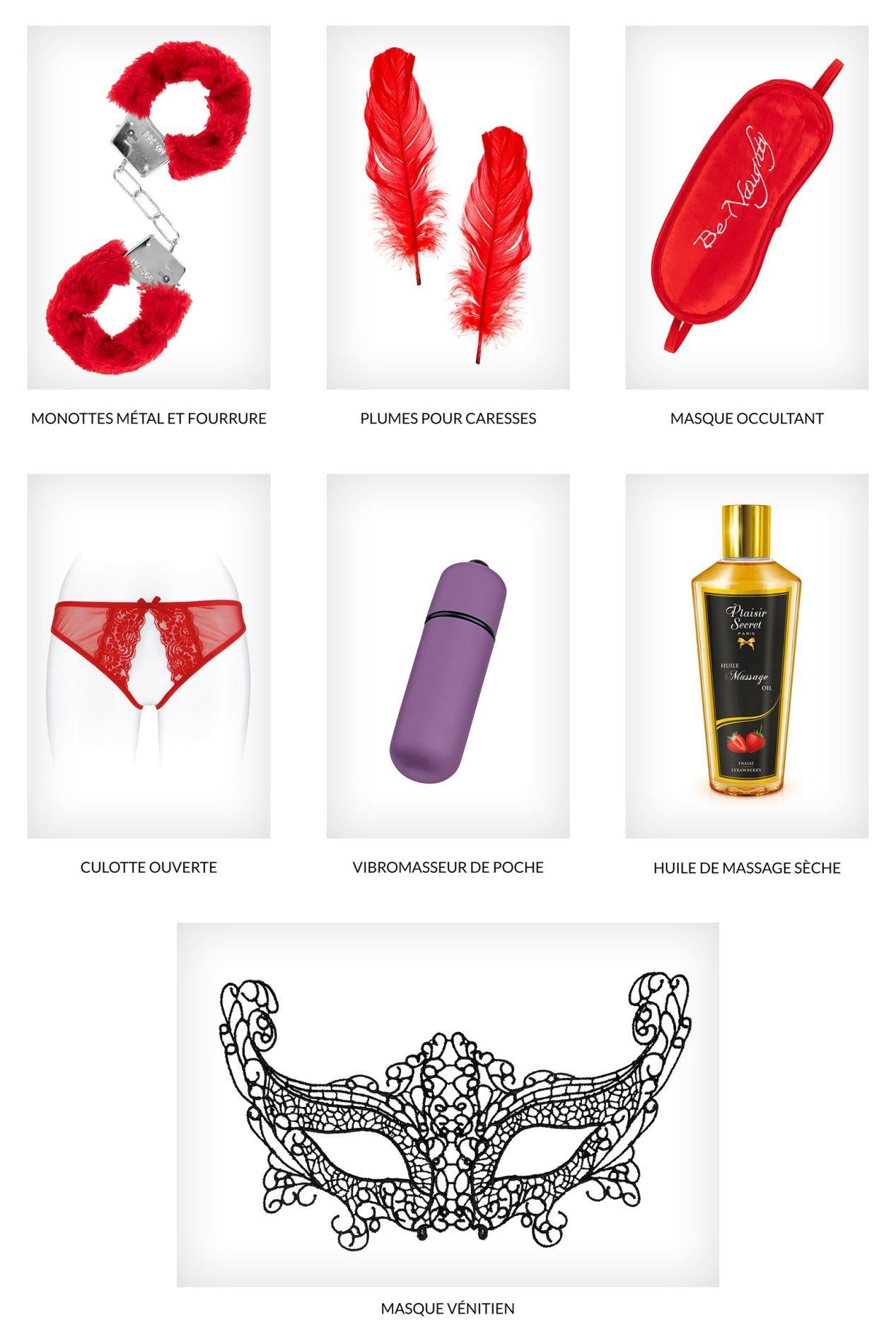 Set Concorde cu cutie de plăcere pentru Ziua Îndrăgostiților cu BDSM și vibrator