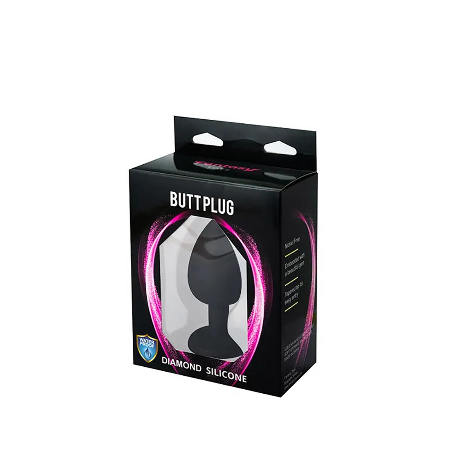 Dop anal din silicon Fantasy cu cristal alb, negru, mare, 9 cm