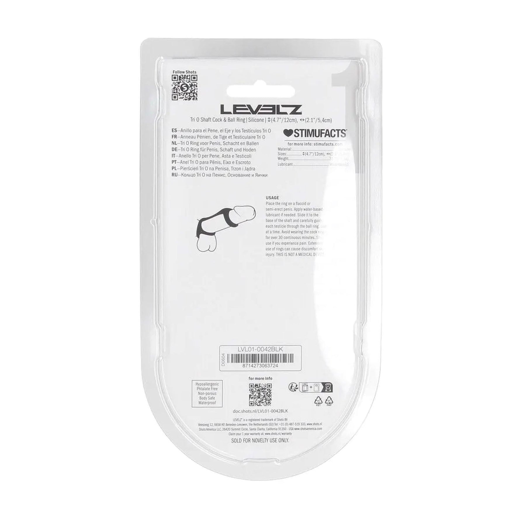 Inel pentru penis și testicul din silicon Levelz Tri O, negru