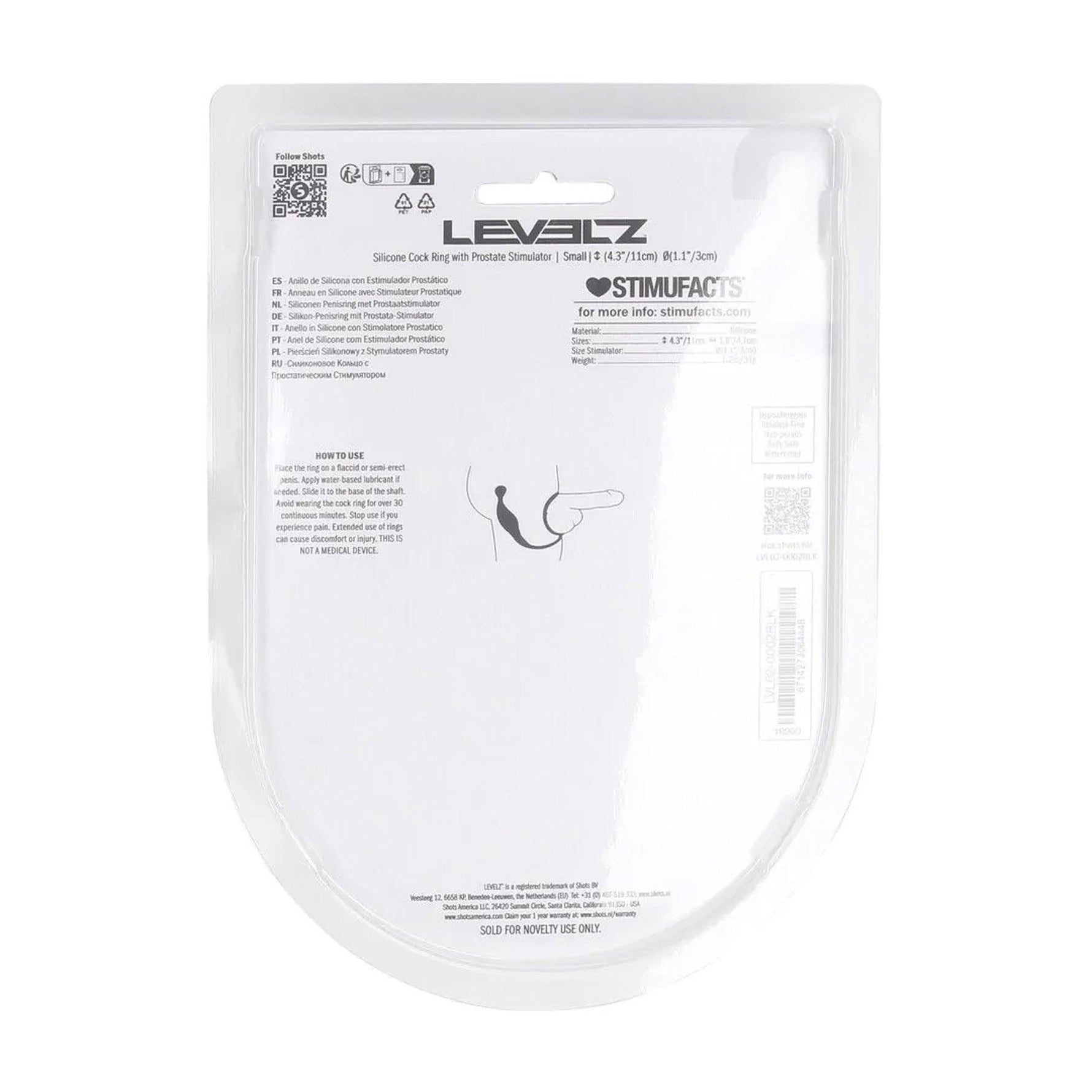 Inel de erecție din silicon cu stimulator de prostată Levelz S negru 11cm