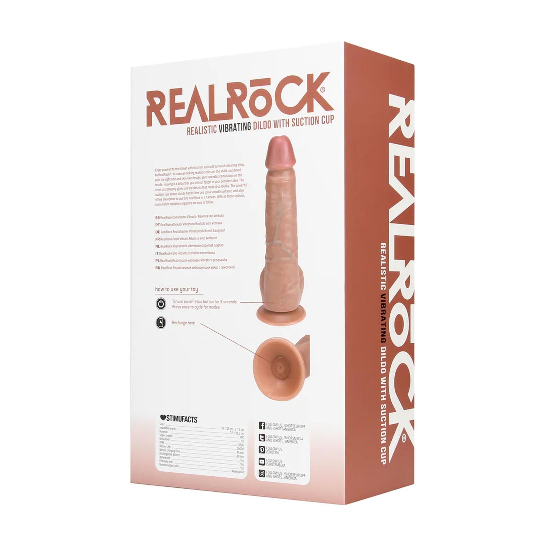 Vibrator realist RealRock cu scrot, culoarea pielii, 25 cm