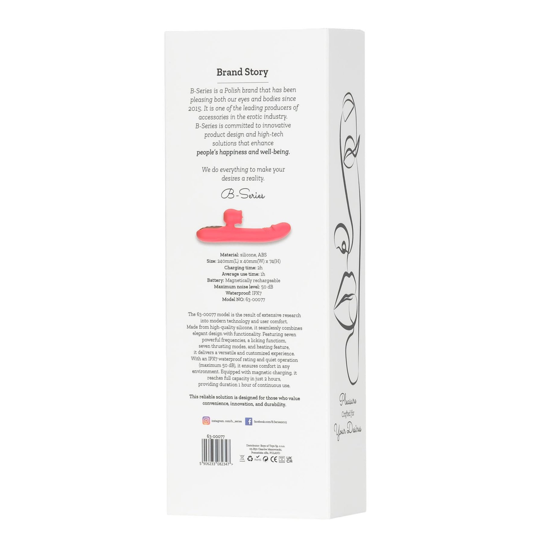 Vibrator de tip linge din silicon încălzit Fox seria B, roșu, 24 cm