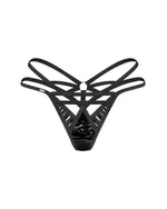 Keira Lise Obsessive tanga cu bretele și imitație de latex negru S/M