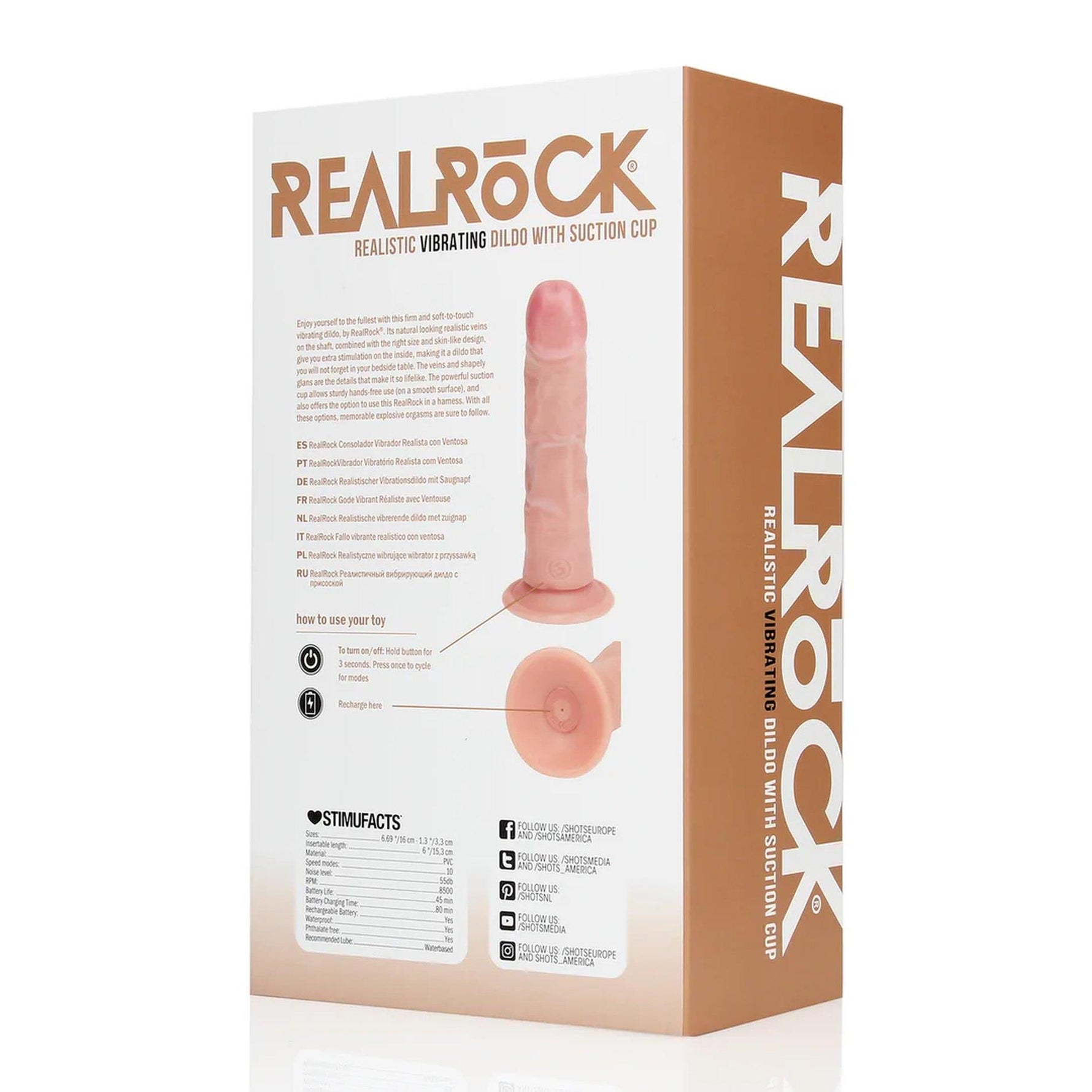 Vibrator realist RealRock, curbat, culoarea pielii, 15,5 cm