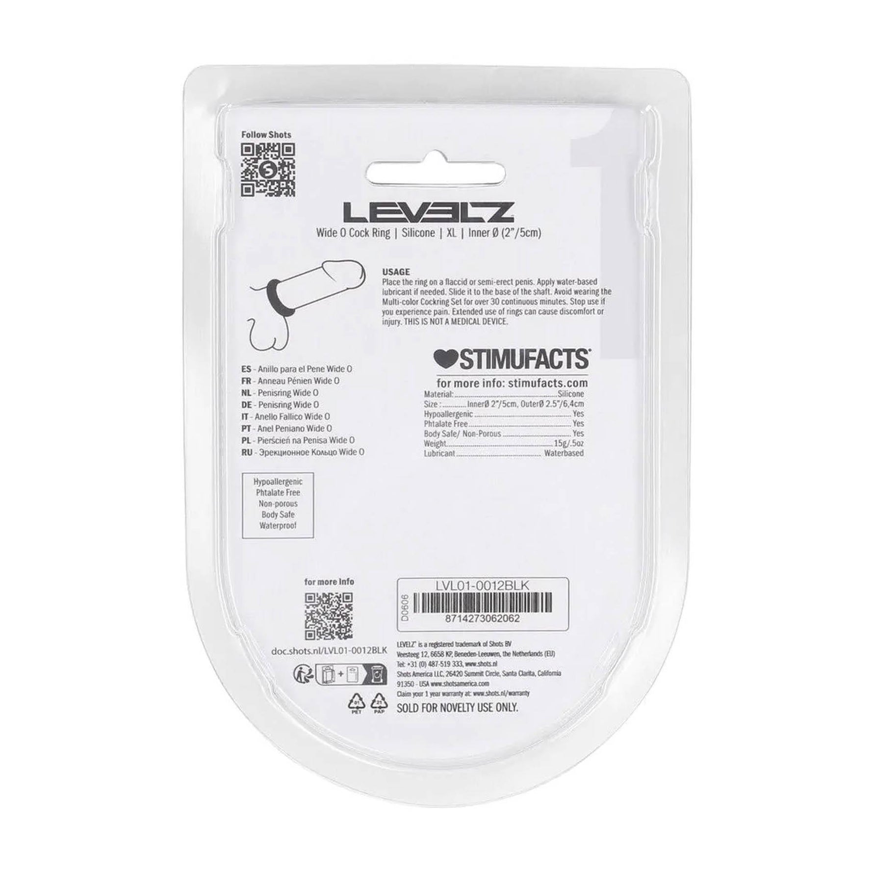 Inel pentru penis Levelz XL din silicon, negru, 50 mm