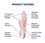 Vibrator gonflabil Satisfyer Air Pump Bunny 3 roz cu USB, în formă de iepuraș