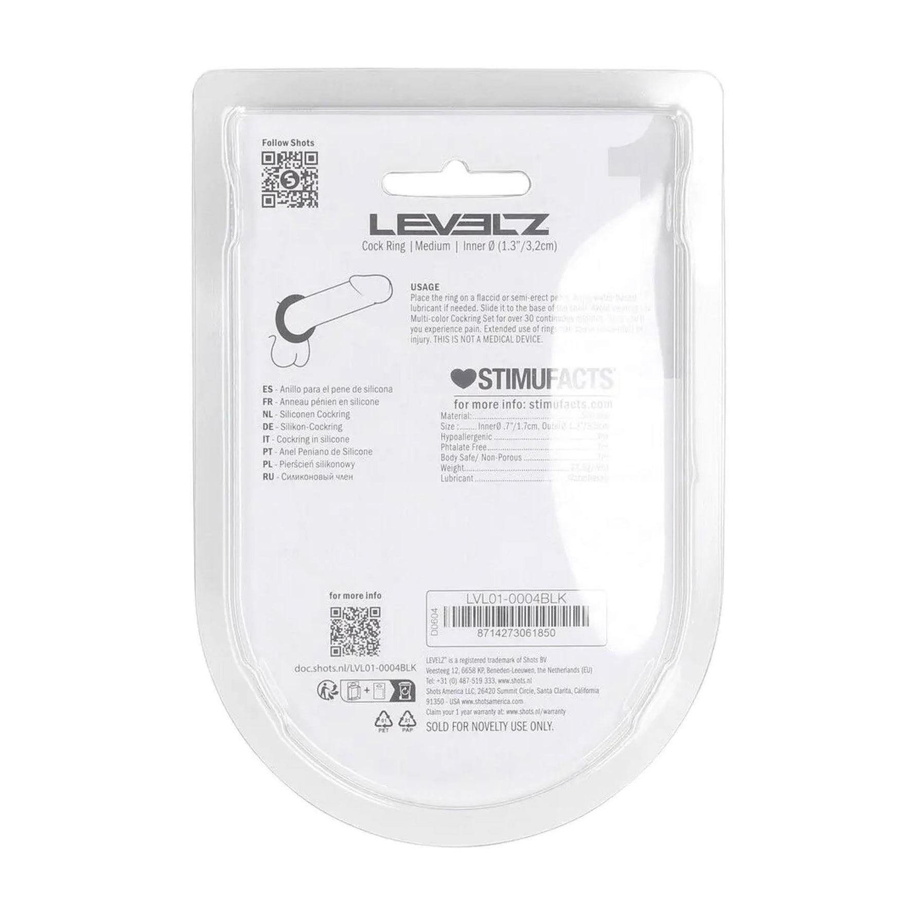 Inel pentru penis Levelz M din silicon, negru