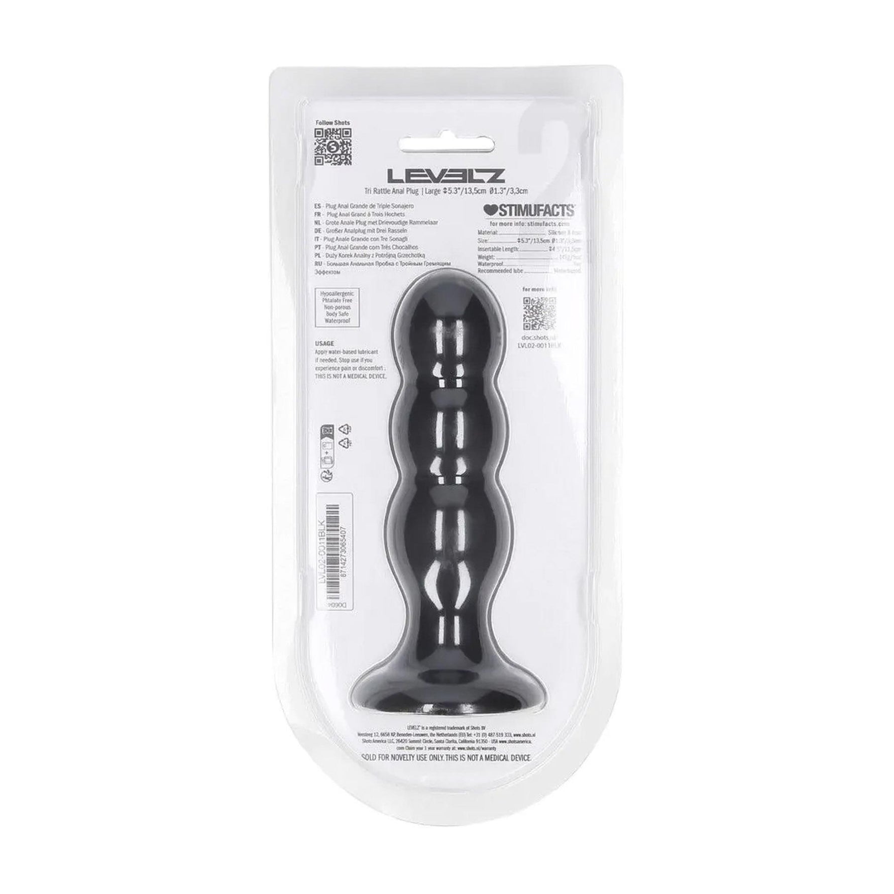 Dop anal triplu cu zgomot Levelz silicon L negru 13,5 cm