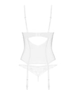 Corset și tanga Obsessive Alissium din dantelă transparentă, alb, XL/2XL