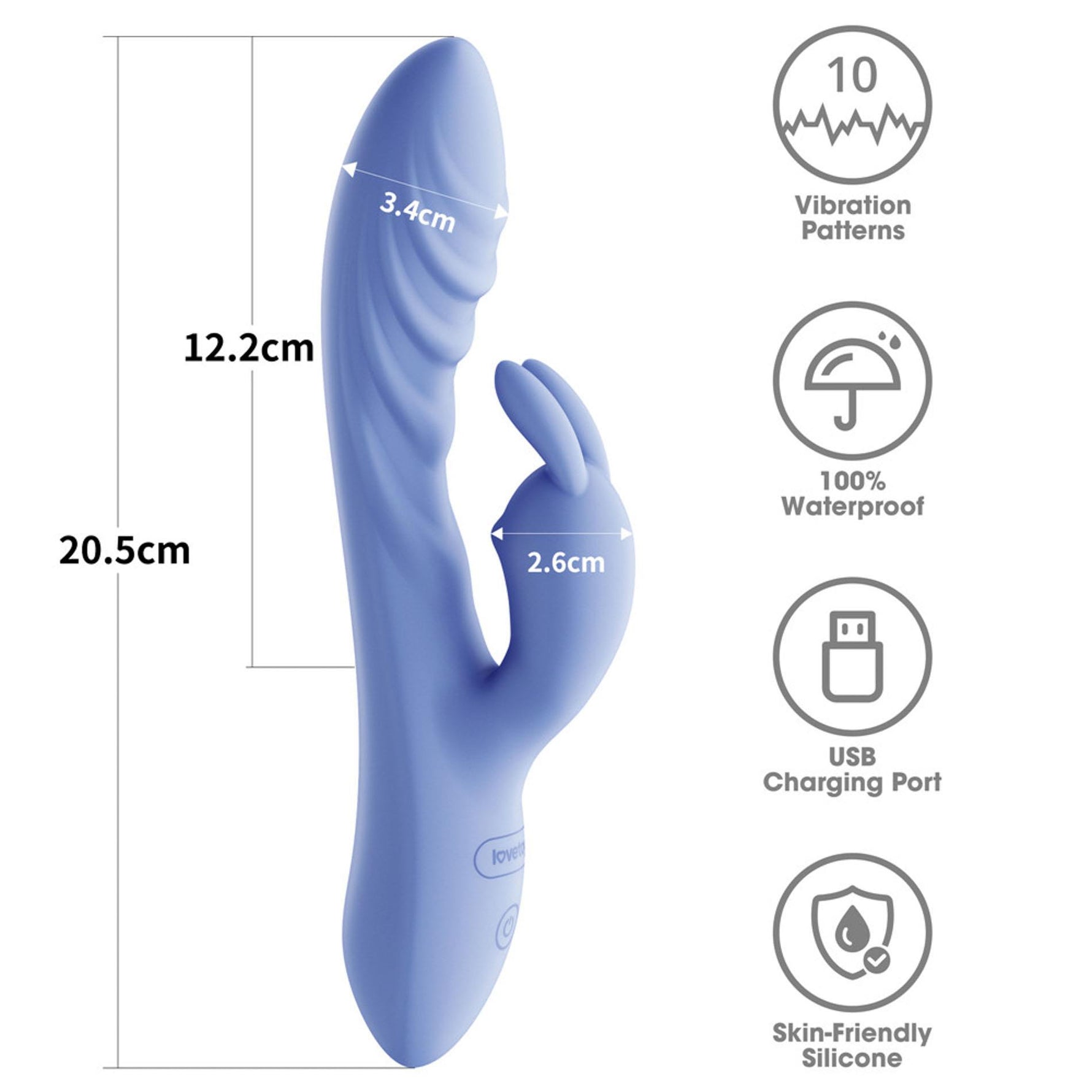 Vibrator USB Lovetoy Swirl din silicon, formă de iepuraș, 20,5 cm