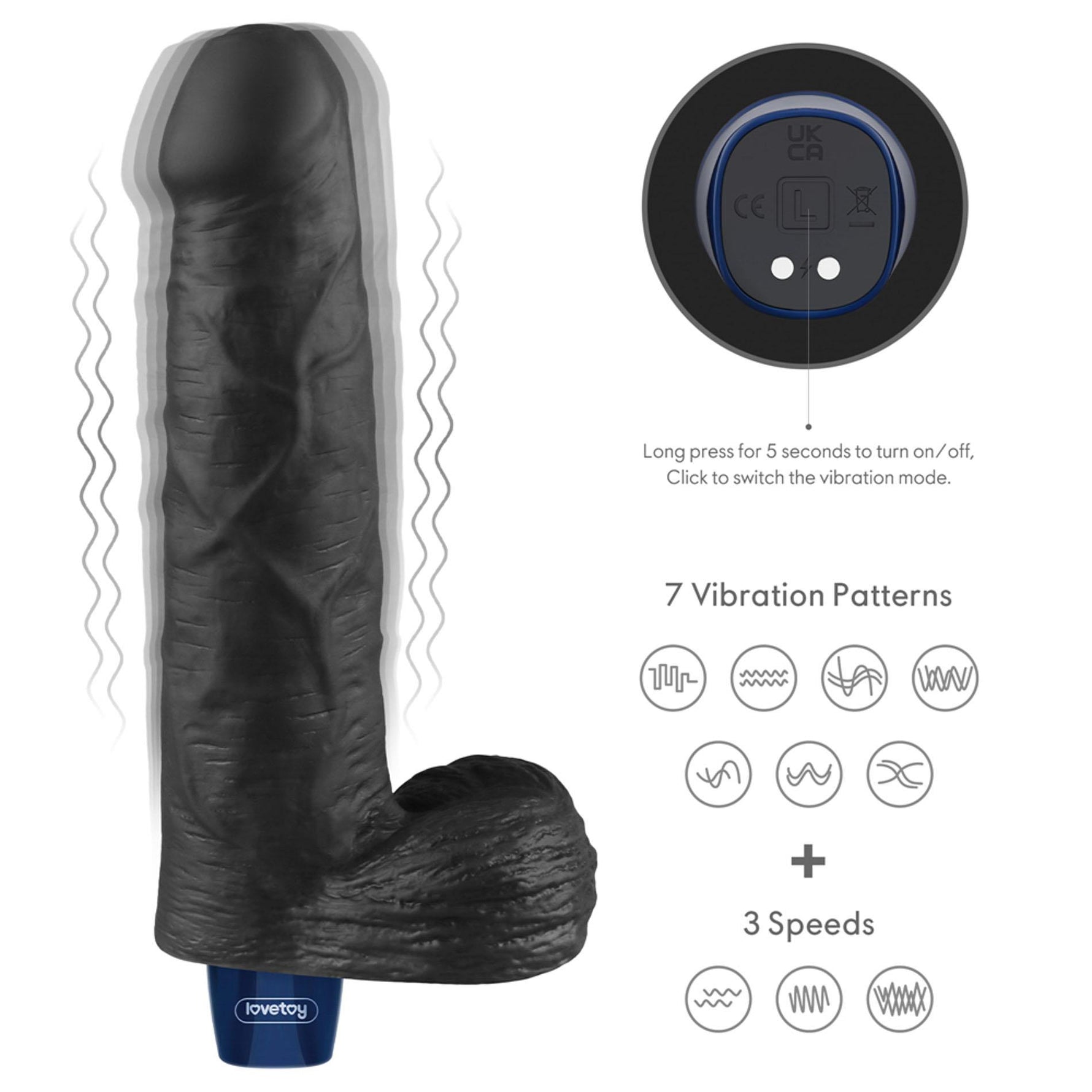Dildo vibrant realist Lovetoy Real Softee, negru, USB, 23 cm