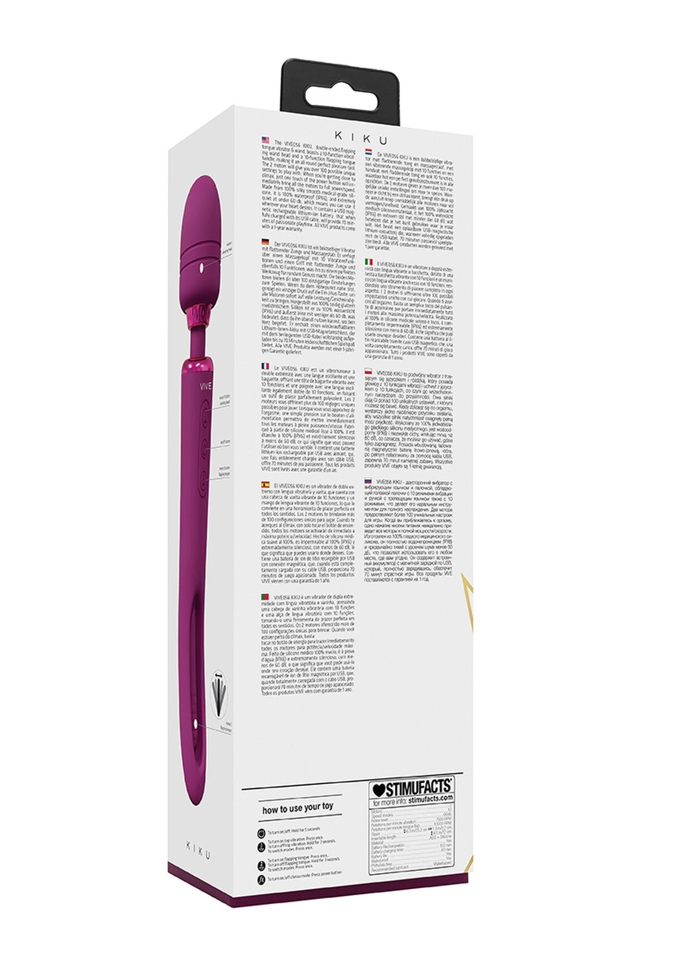 Vibrator USB cu două fețe, Vive Kiku roz, cu limbă fluturândă