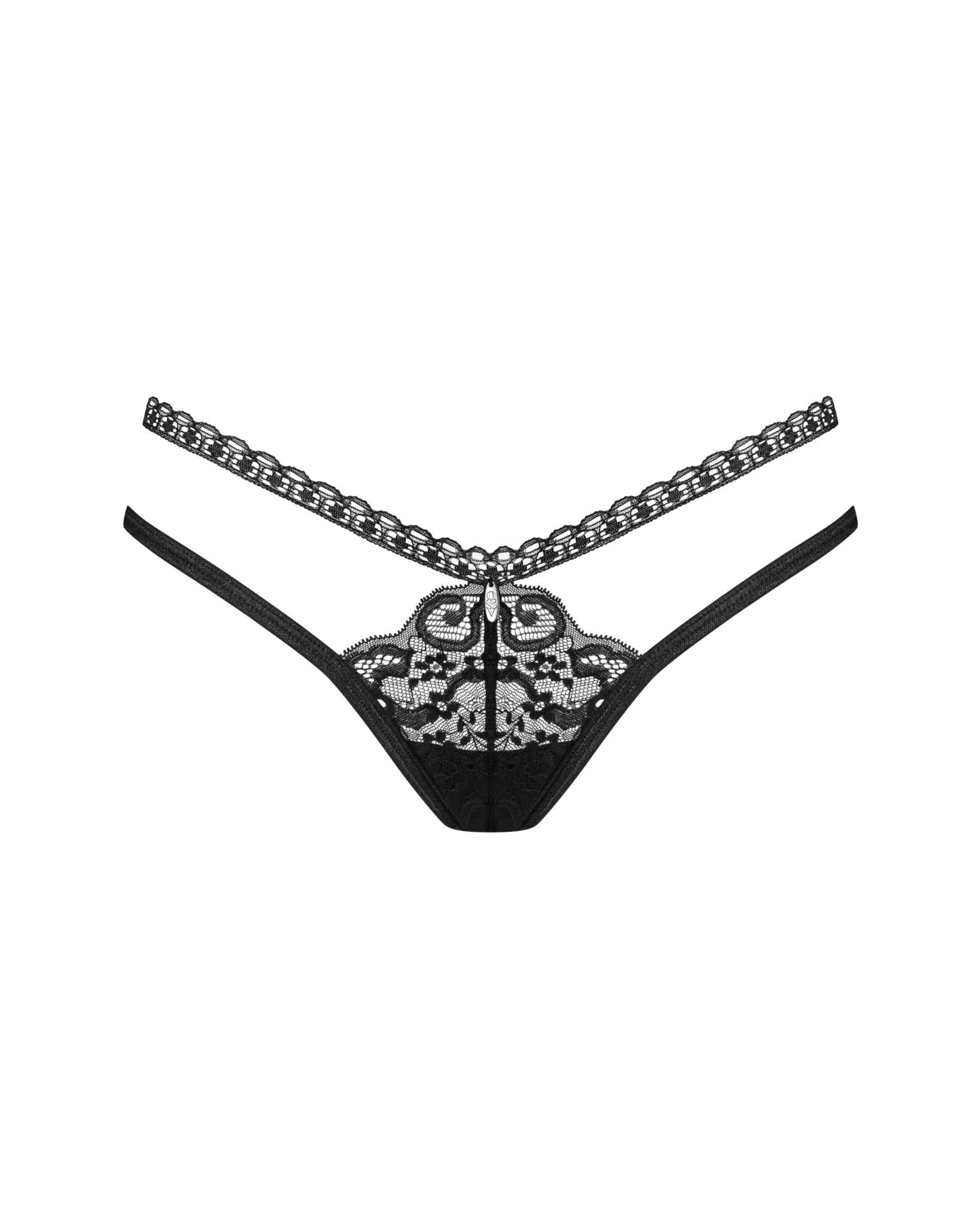Tanga sexy din dantelă, cu deschidere, Obsessive, negru XL/2XL