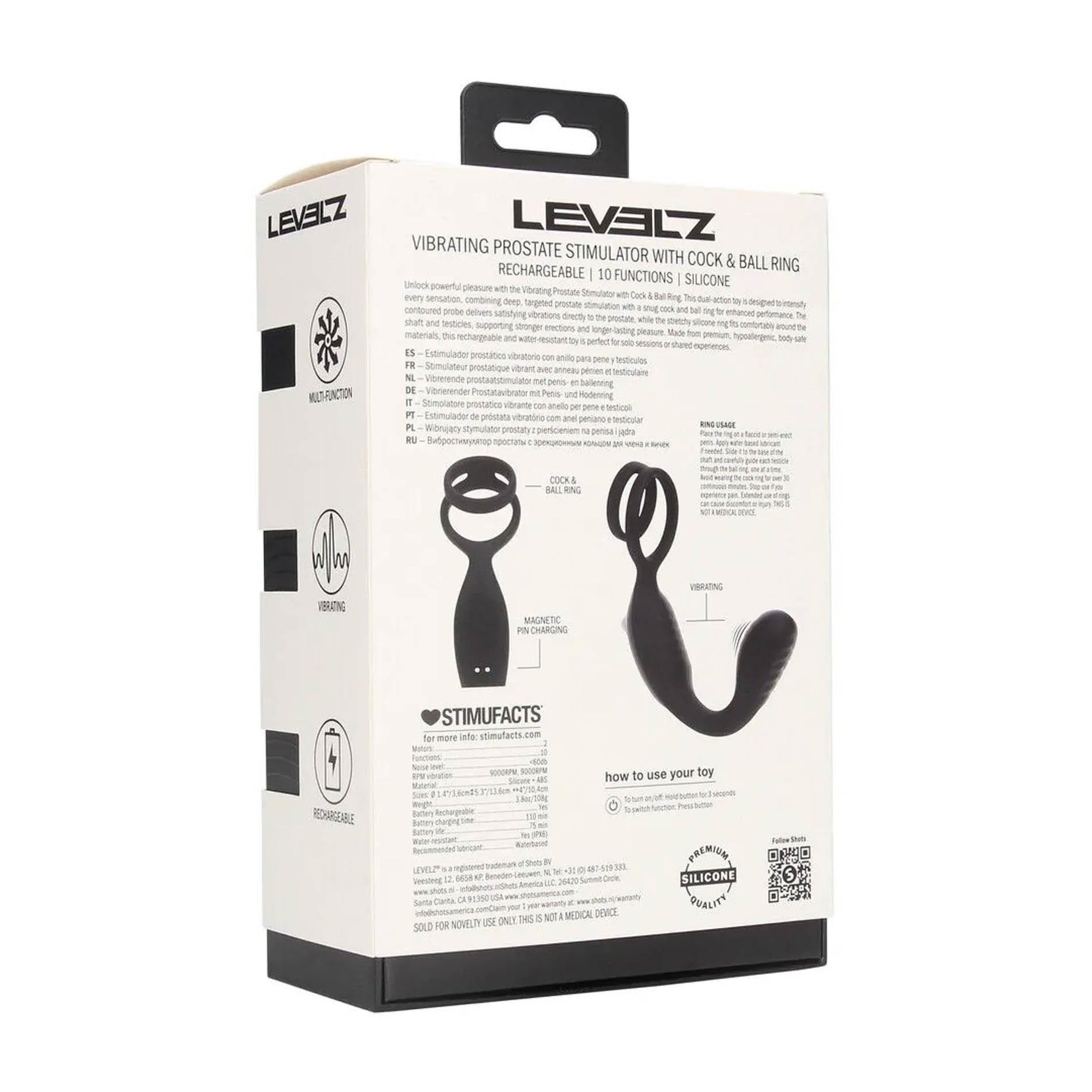Stimulator vibrant de prostată Levelz din silicon cu inel negru