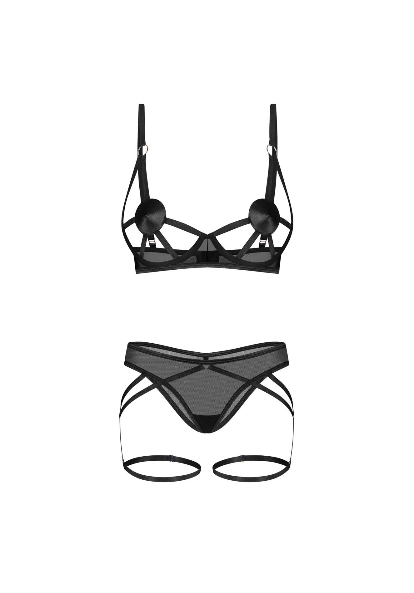 Set lenjerie intimă Euridia cu bretele Obsessive negru XL/2XL