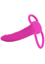 Strap-on din silicon Calexotics pentru dublă penetrare roz 14 cm