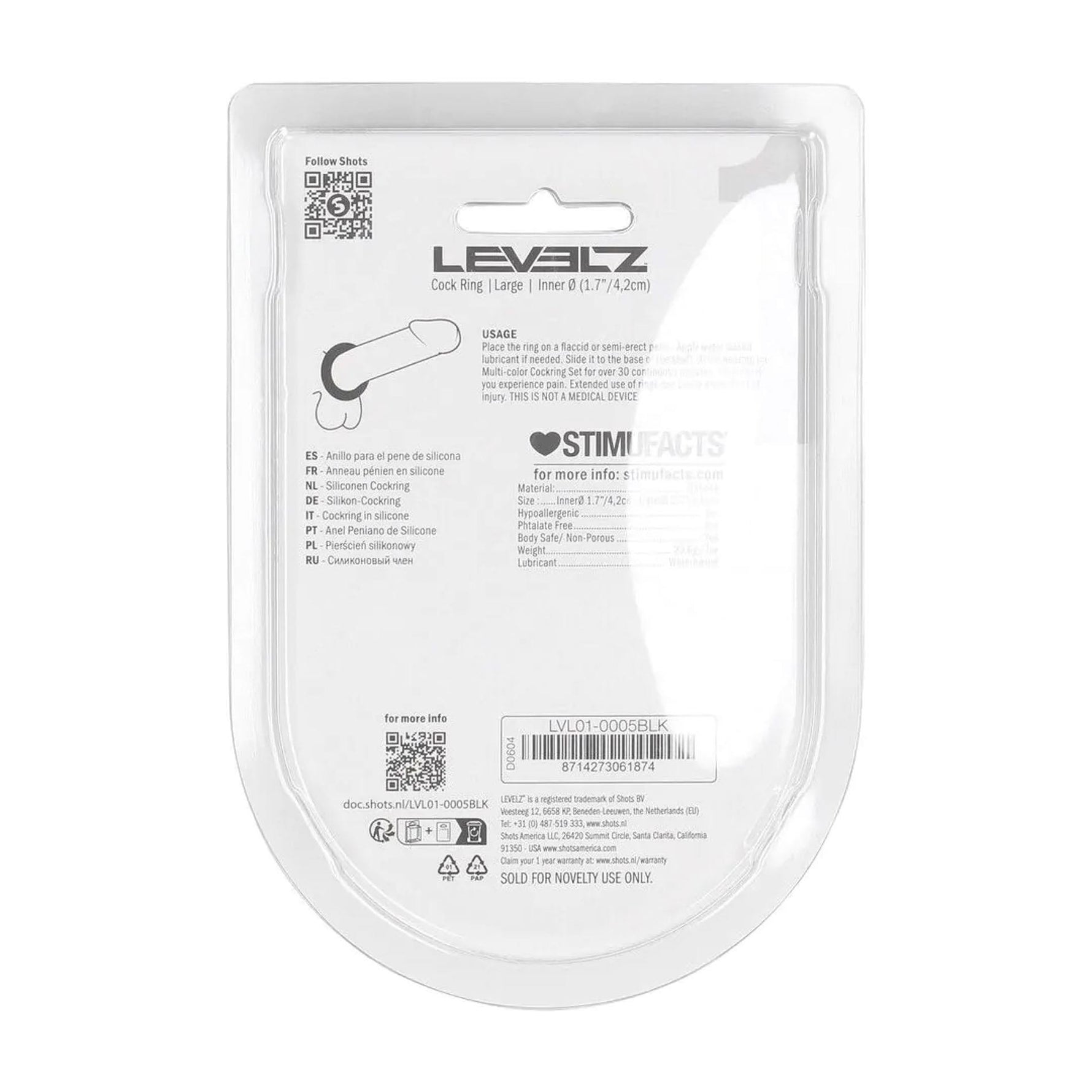 Inel pentru penis Levelz L din silicon, negru