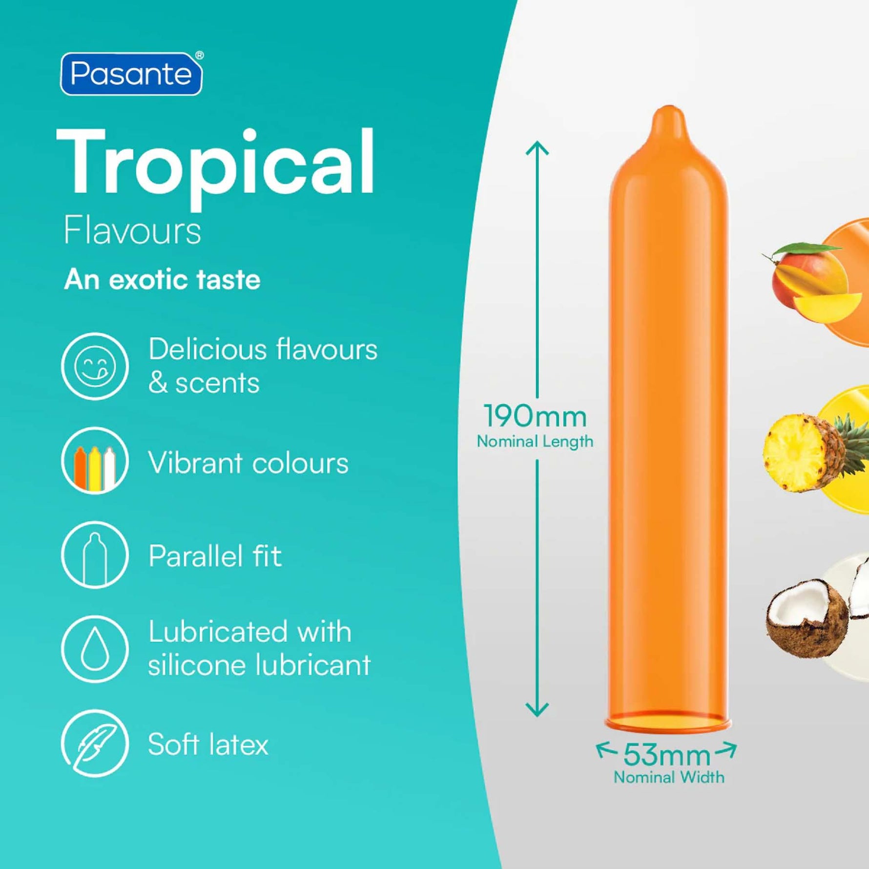 Prezervative Pasante Tropical mango ananas cocos 144 buc