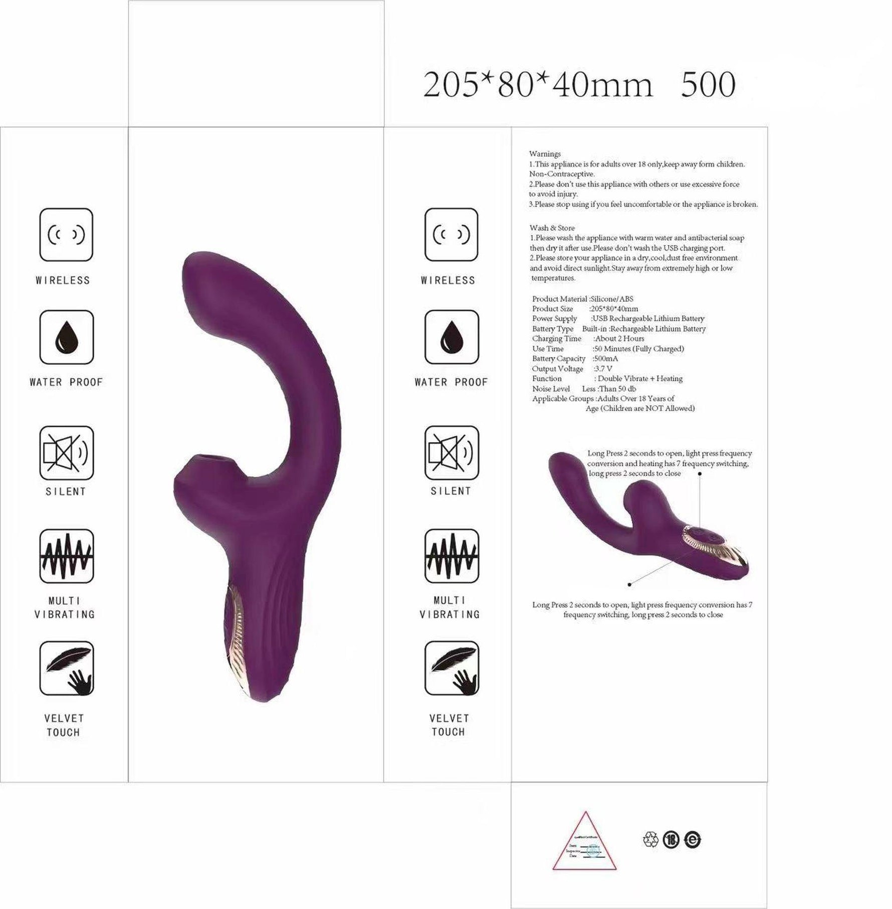 Vibrator Lila din silicon pentru punctul G, încălzit, cu 7 moduri, USB