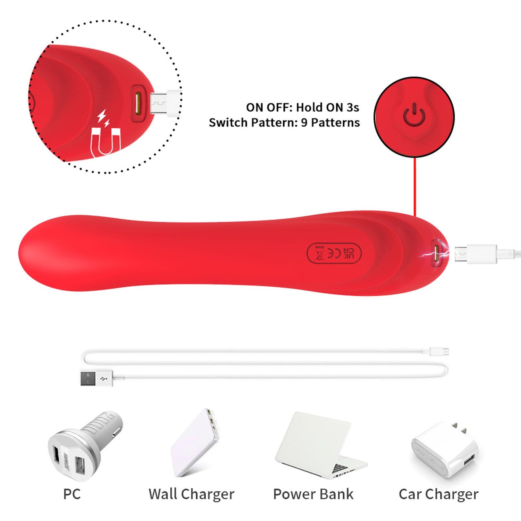 Vibrator cu punct G dublu, seria B Joy USB, 22 cm, roșu