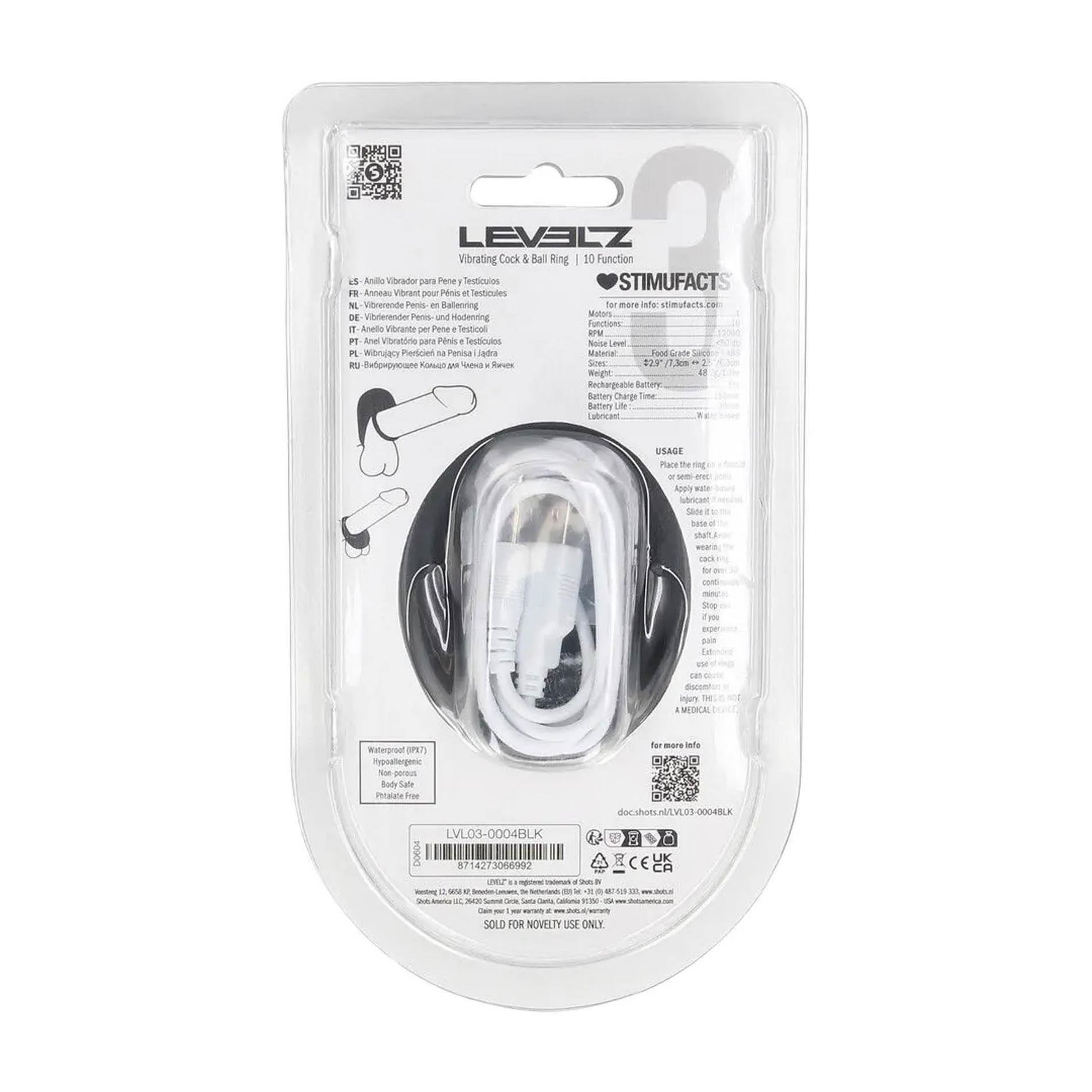 Inel vibrant pentru penis Levelz Level 3 din silicon, negru, 7,3 cm