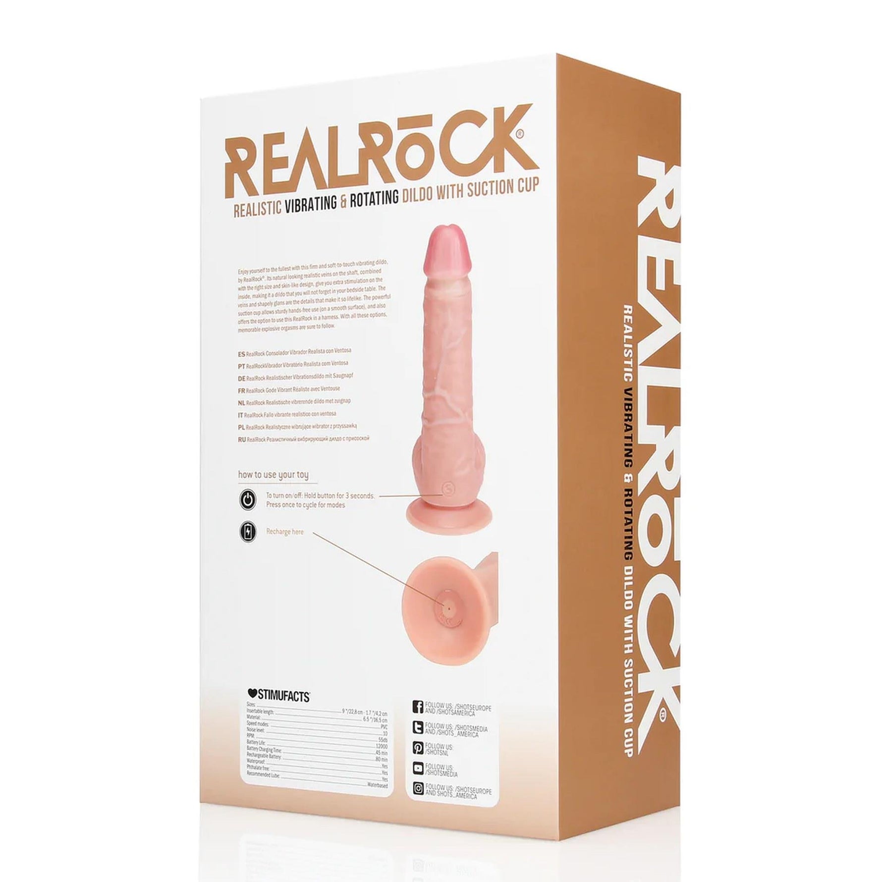 Vibrator rotativ pentru testicule RealRock, realist și cărnos, de 20,5 cm