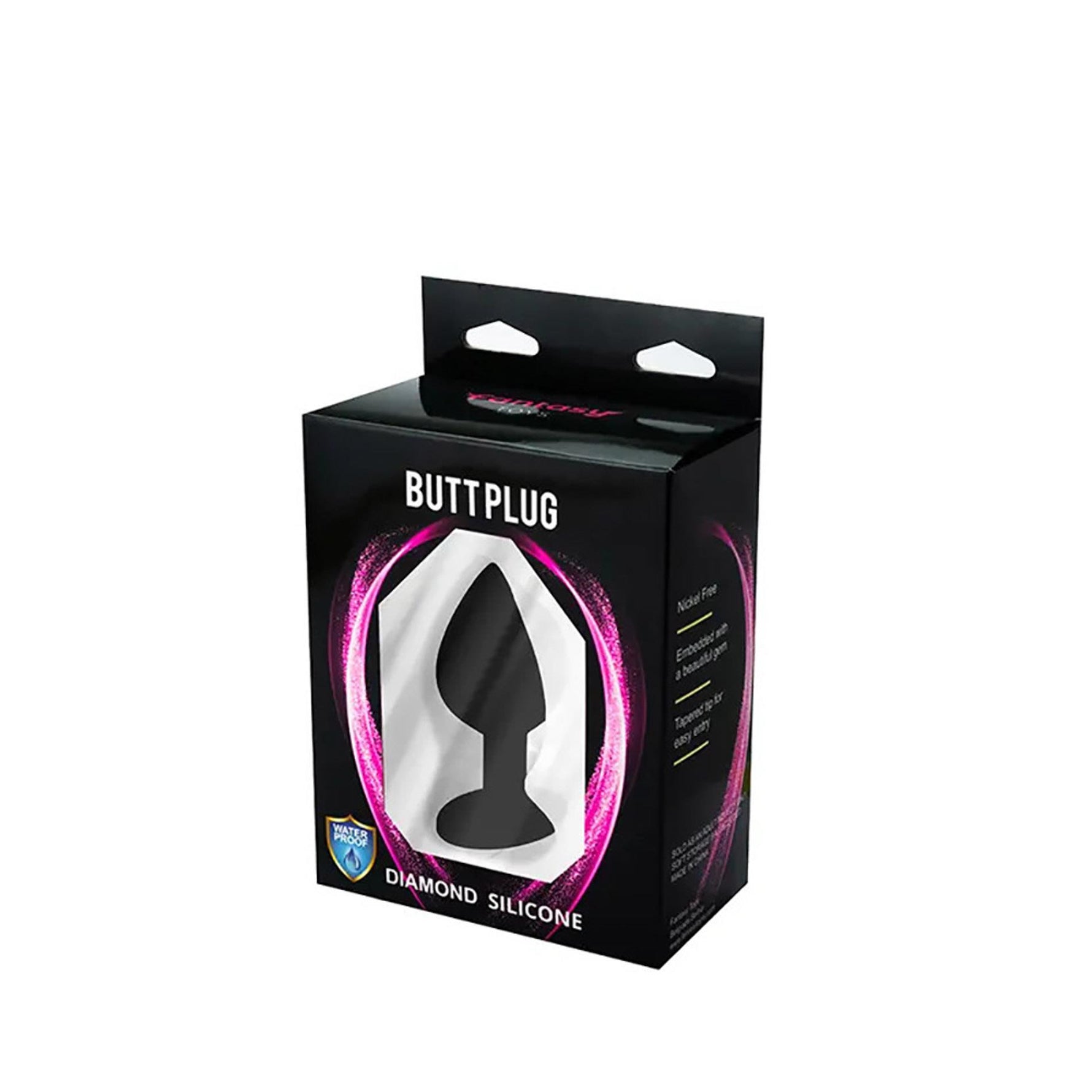 Dop anal din silicon negru, mediu, cu cristale albe Fantasy, 8 cm