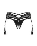 Tanga deschisă Dominna din imitație de piele și plasă Obsessive 2XL/3XL