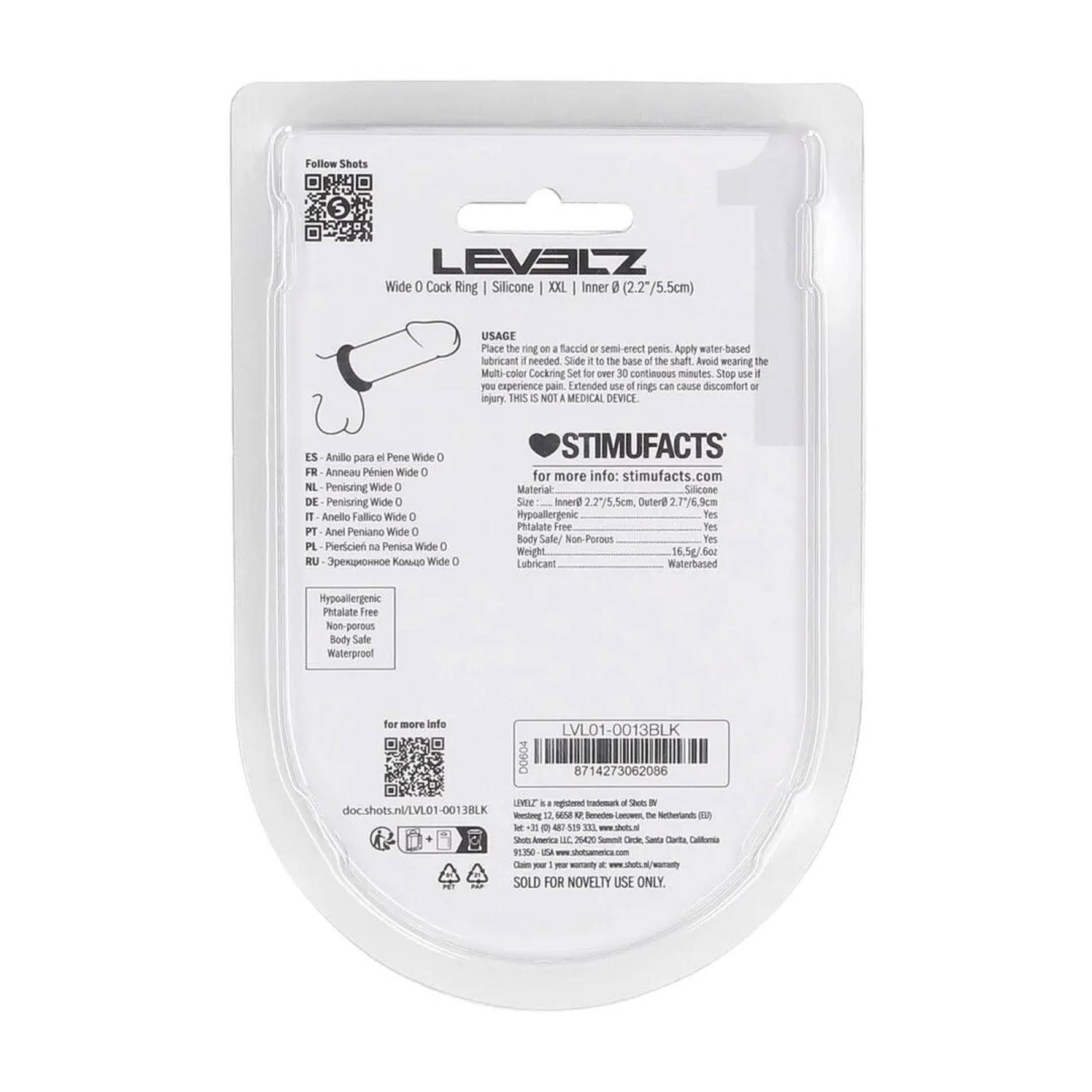 Inel pentru penis Levelz XXL din silicon 55mm negru