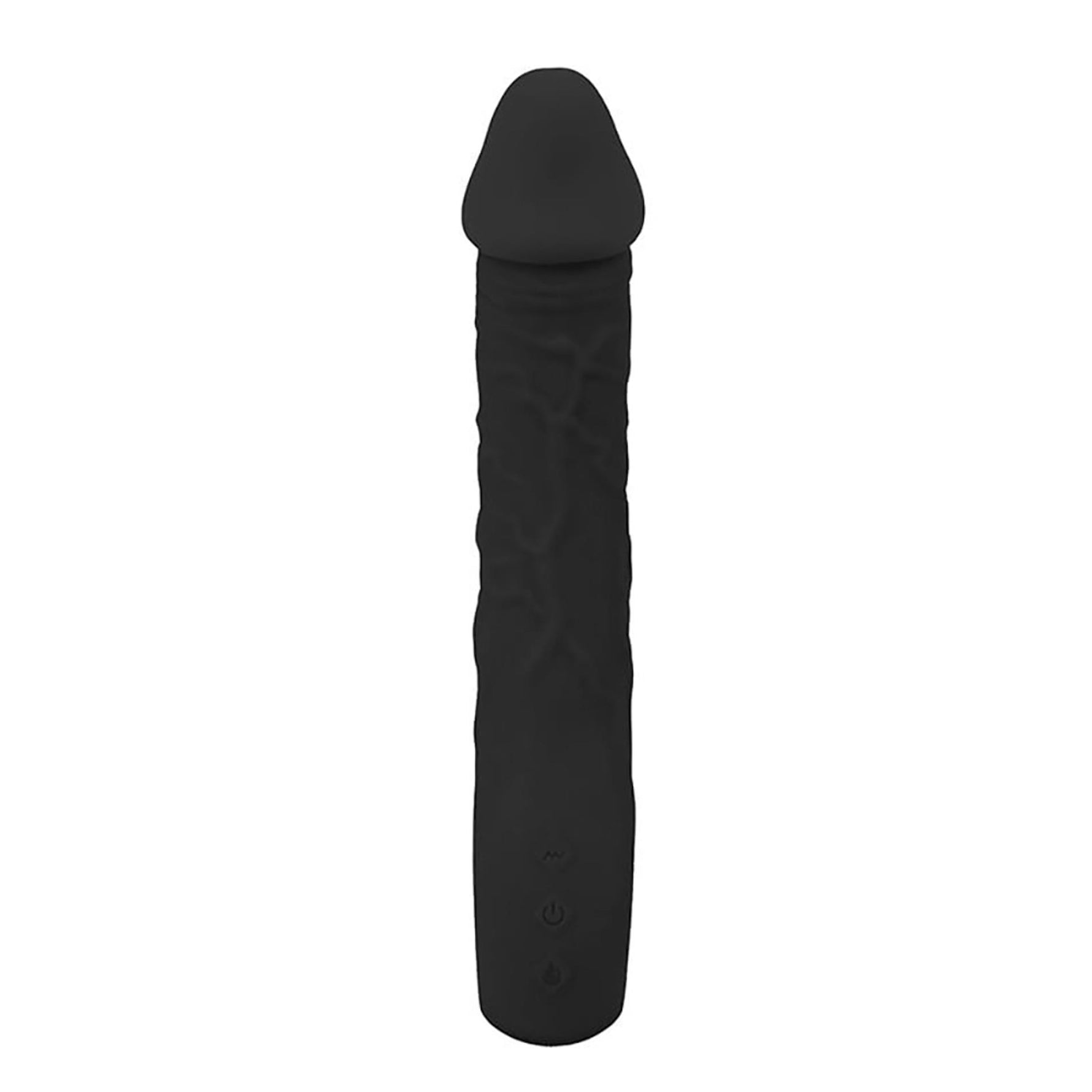 Vibrator realist fantezie, silicon negru, 22 cm, USB cu încălzire