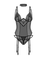 Corset Donarella din dantelă cu tanga și choker Obsessive Negru XL/2XL