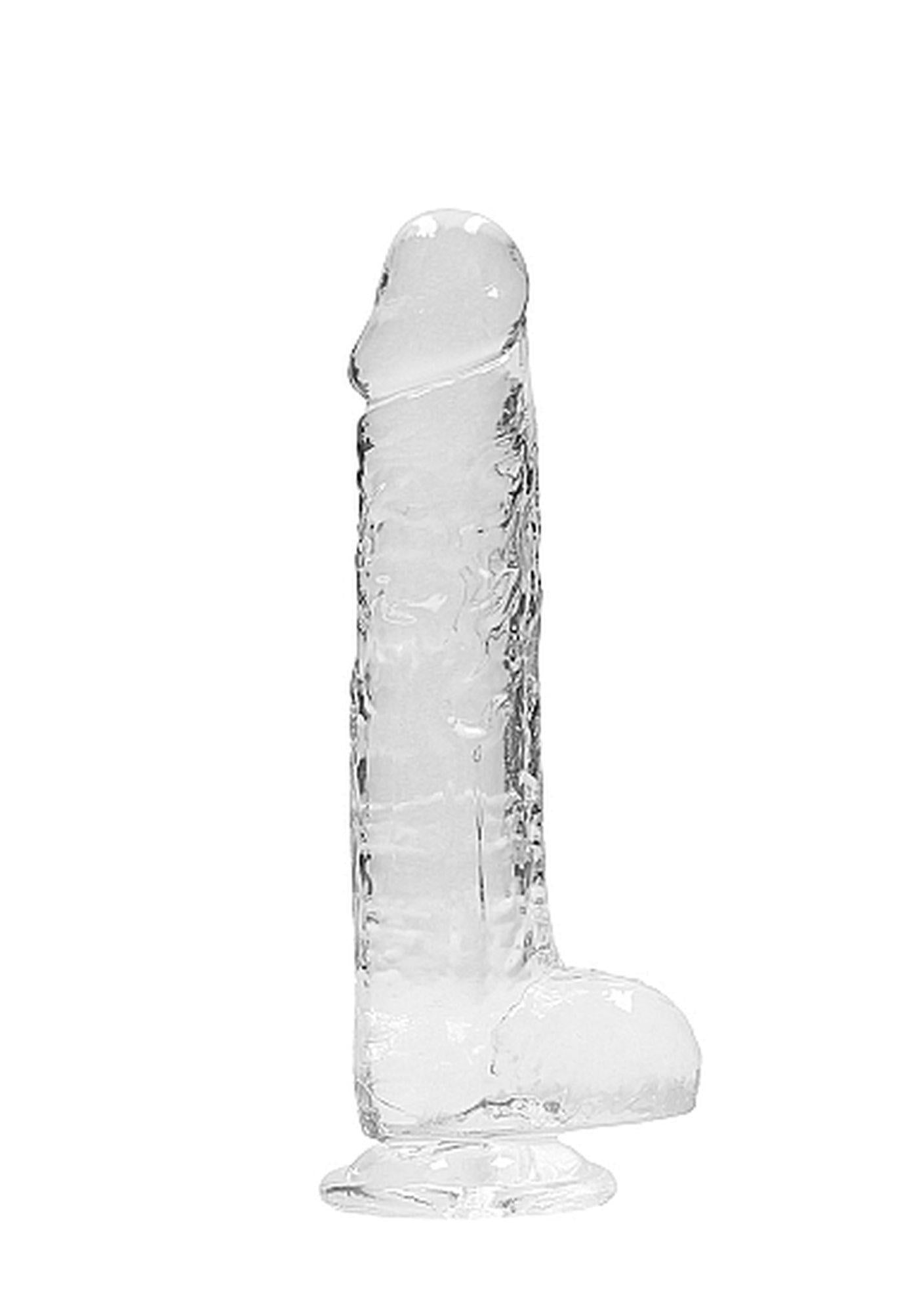 Dildo realist RealRock Crystal Clear cu testicule, transparent, 21 cm