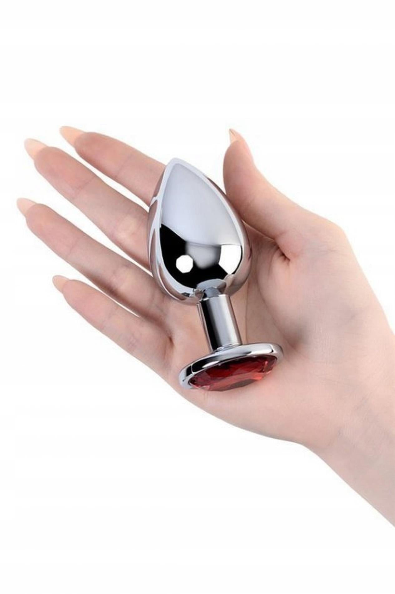 Plug anal TOYFA din metal argintiu cu cristal roșu