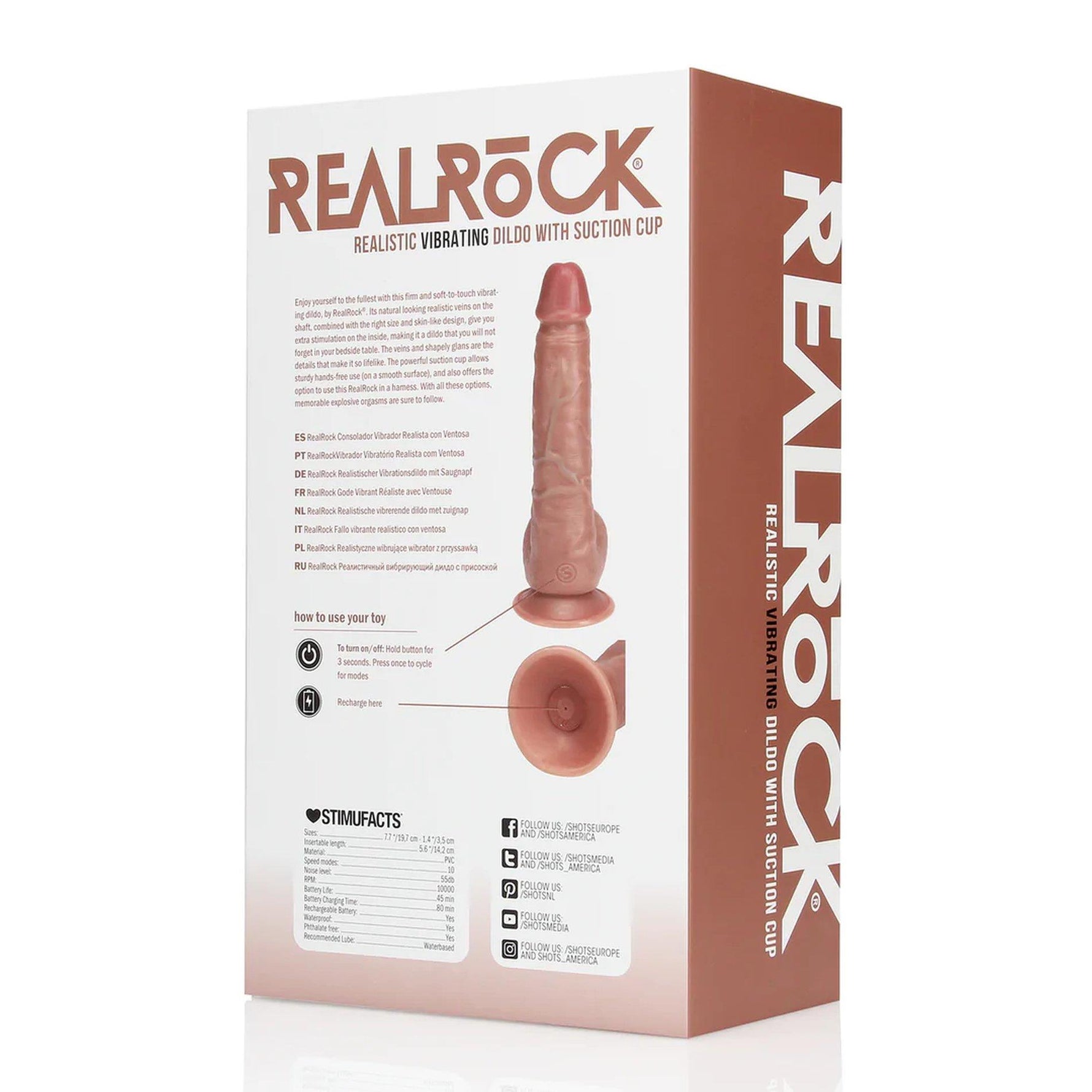 Vibrator realist RealRock cu testicule, culoarea pielii, 18 cm