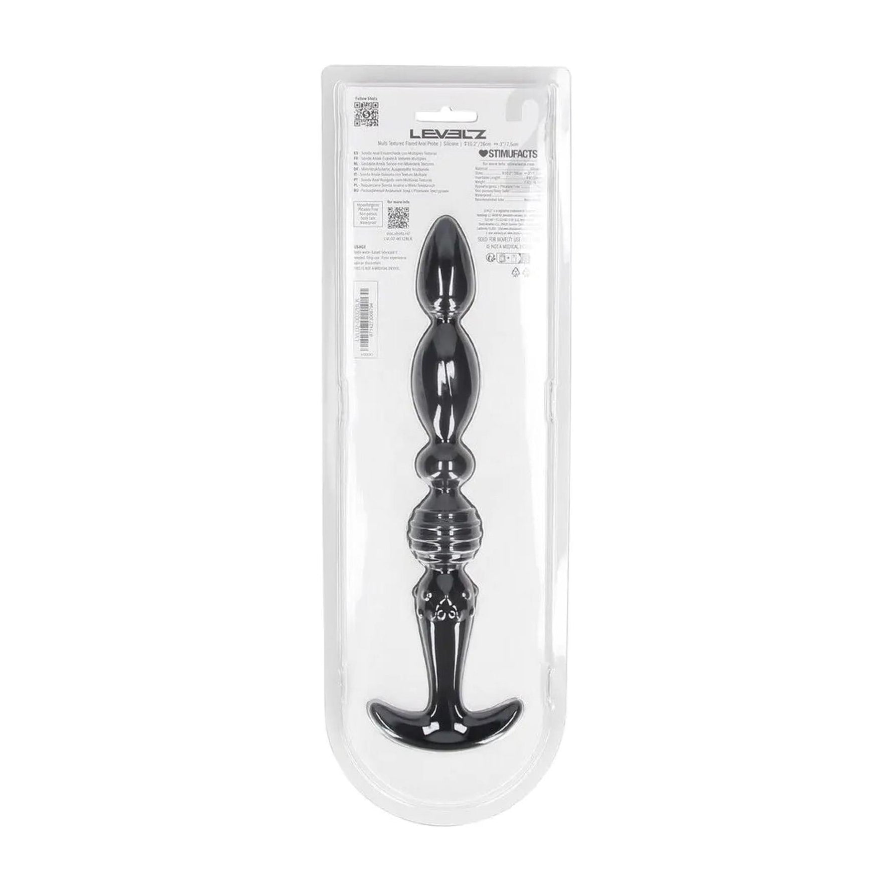 Sondă anală Levelz Multi-Texture din silicon, neagră, 26 cm