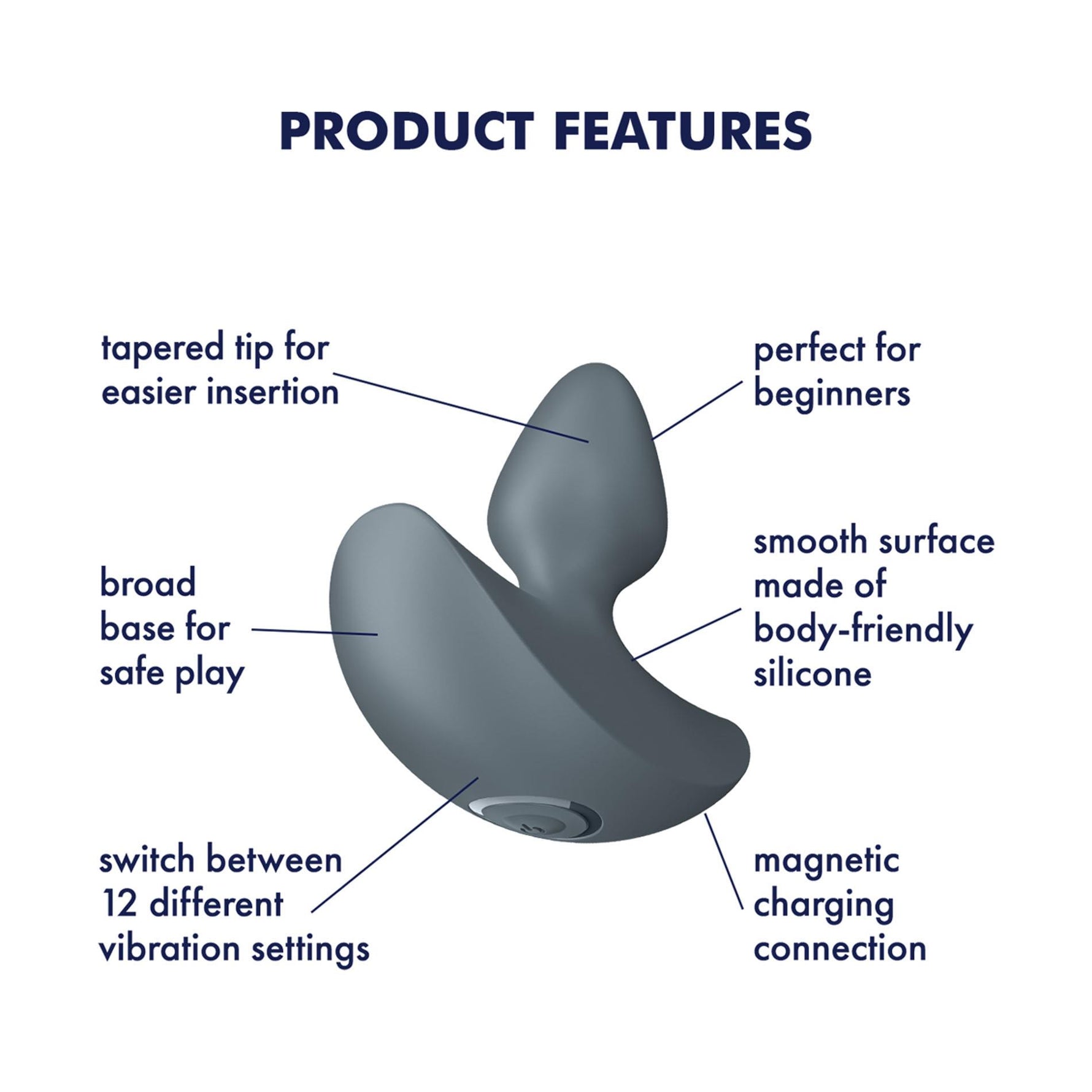 Dop anal vibrant Satisfyer Booty pentru începători, albastru închis, 8 cm, USB