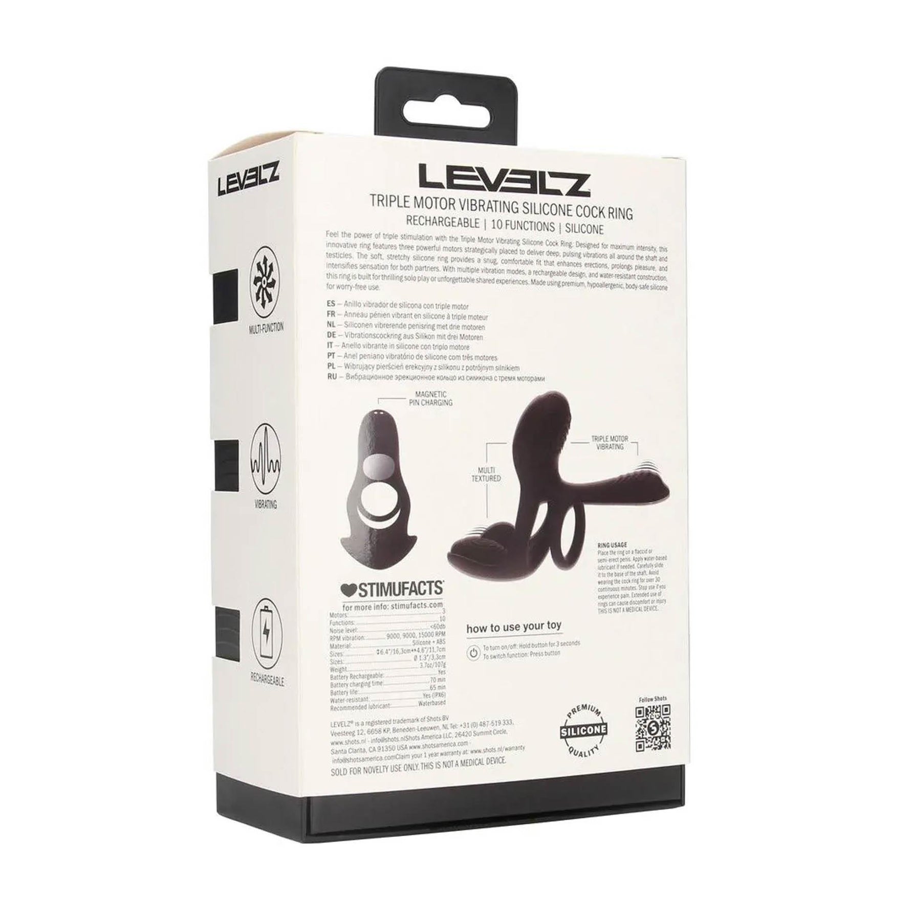 Inel pentru penis Levelz cu triplu motor din silicon, negru